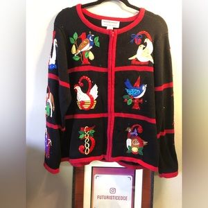Tiara International Women's Size XL Ugly Christmas Sweater Cardigan 12 days Xmas